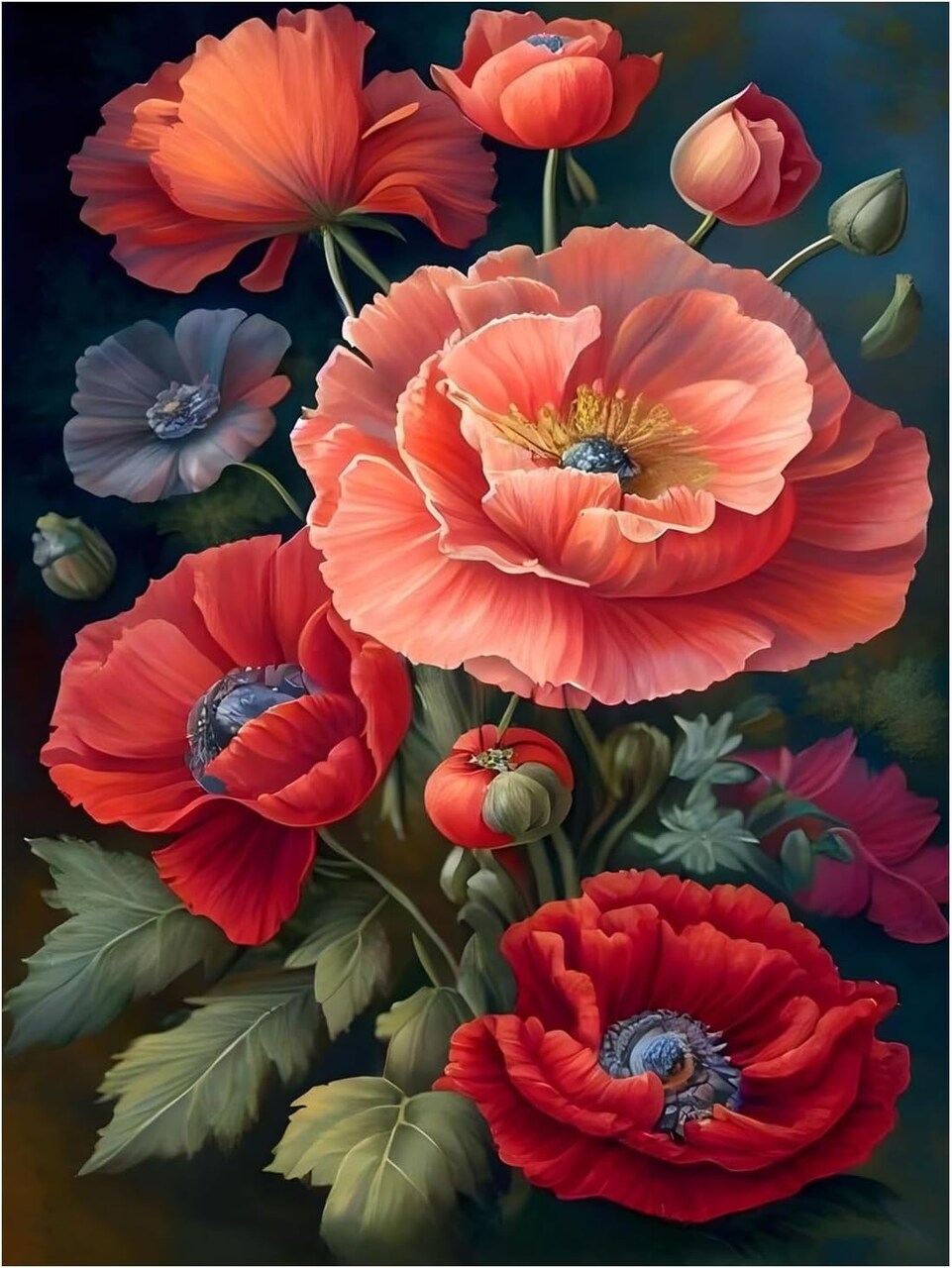 Flowers Paint by Numbers for Adult, Poppy Paint by Numbers Kit for Adults Beginners, DIY Flowers Acrylic Painting on Canvas